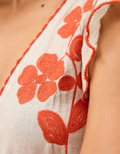 Rhea Embroidered Linen Blend Top, Natural (NATURAL), large