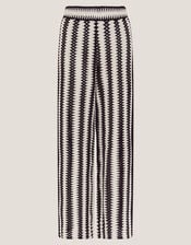 Cleo Crochet Stripe Wide Leg Trousers, Black (BLACK), large