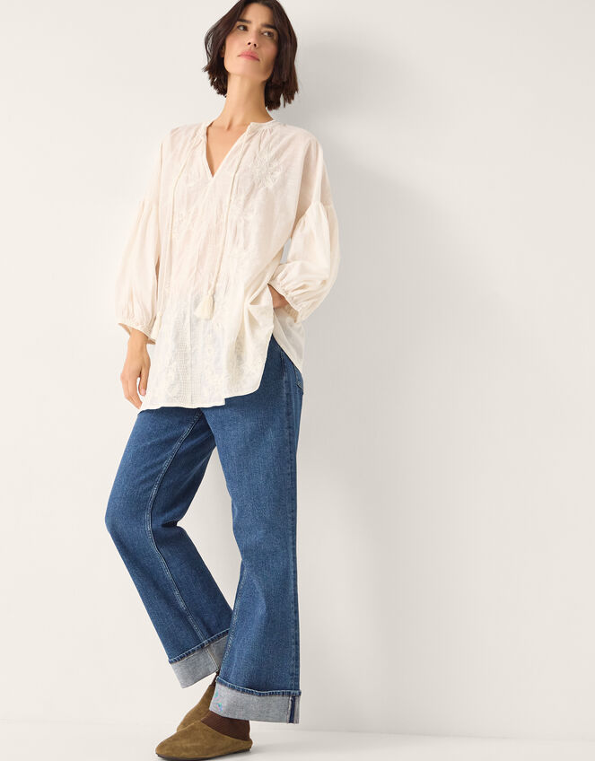 Milly Slouchy Embroidered Top, Ivory (IVORY), large