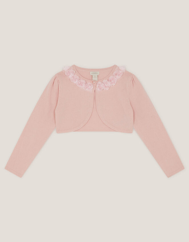 Ottilie Appliqu&eacute; Rose Pearl Cardigan, Pink (DUSKY PINK), large