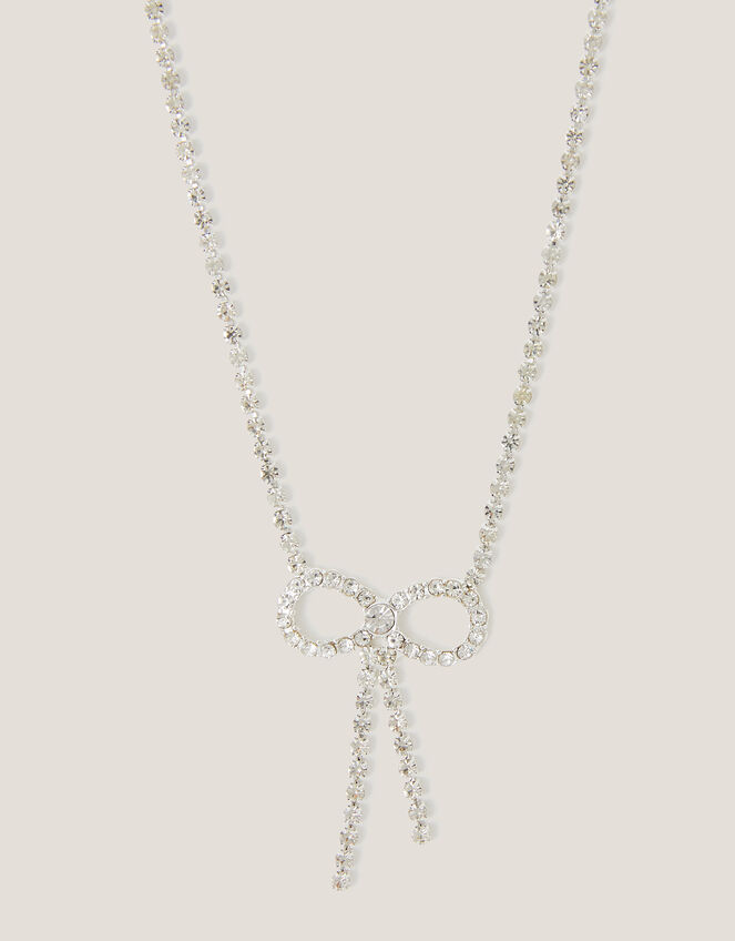 Diamanté Bow Necklace, , large
