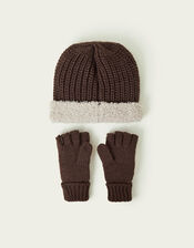 Explorer Knitted Hat & Gloves Set, Brown (BROWN), large