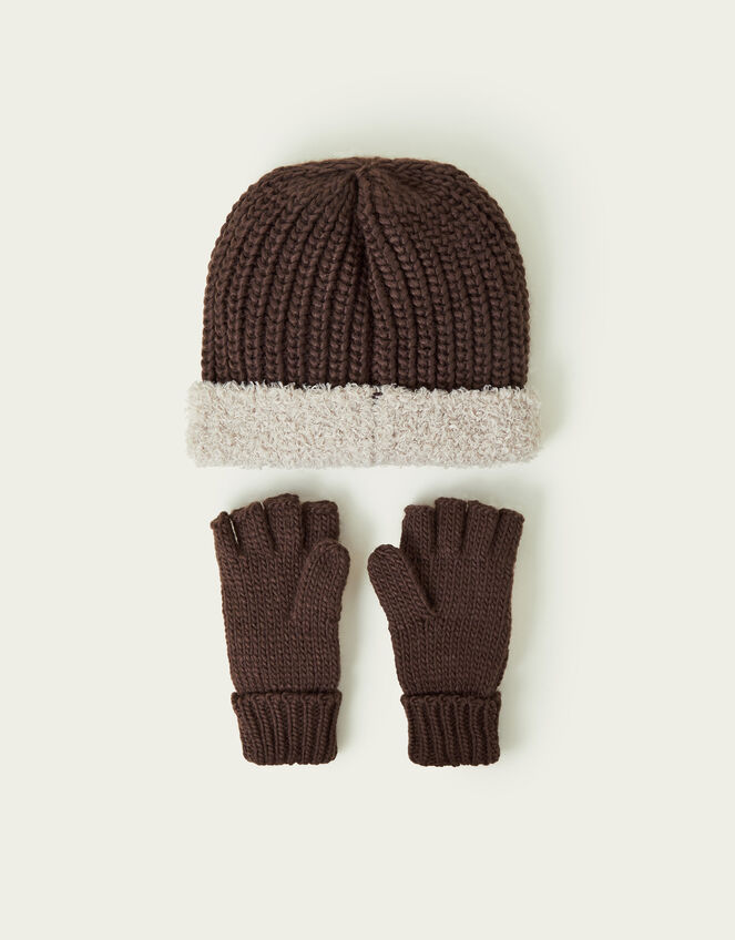Explorer Knitted Hat & Gloves Set, Brown (BROWN), large