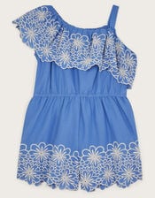 Embroidered Frill Playsuit, Blue (BLUE), large
