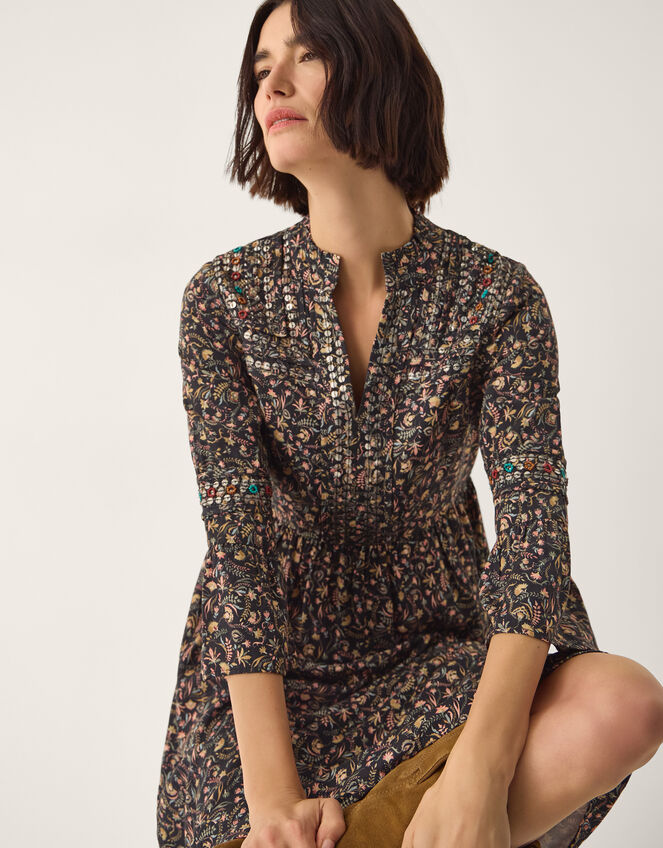 Harriet Floral Embellished Midi Dress, Black (BLACK), large