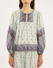 Antik Batik Johri Hand-Woven Paisley Blouse, Blue (AQUA), large