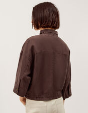 Marie Funnel Neck Linen Blend Jacket, Brown (CHOCOLATE), large