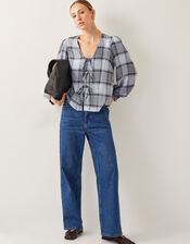 Ava Tie-Front Check Blouse, Blue (PALE BLUE), large