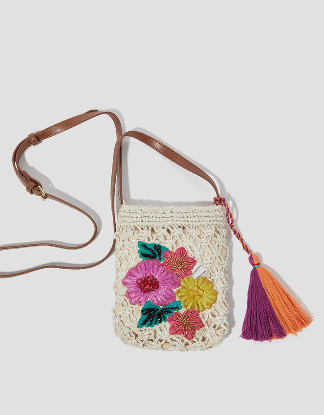 Zoe Embroidered Crochet Phone Bag, , large