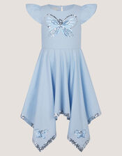 Sequin Butterfly Hanky Hem Party Dress, Blue (BLUE), large
