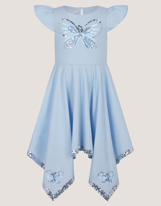 Sequin Butterfly Hanky Hem Party Dress, Blue (BLUE), large