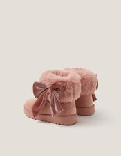 Bow Faux Fur Suedette Ankle Boots, Pink (PINK), large