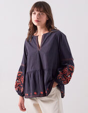 East Cerza Floral Embroidered Top, Grey (CHARCOAL), large