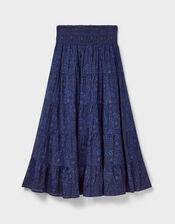 East Emelia Floral Tiered Maxi Skirt, Blue (NAVY), large