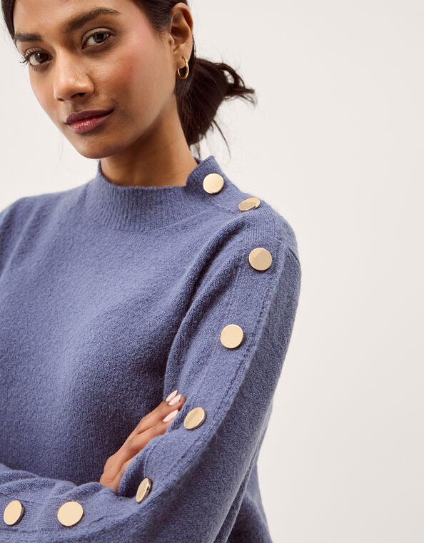 Breda Funnel Neck Button Jumper, Blue (BLUE), large