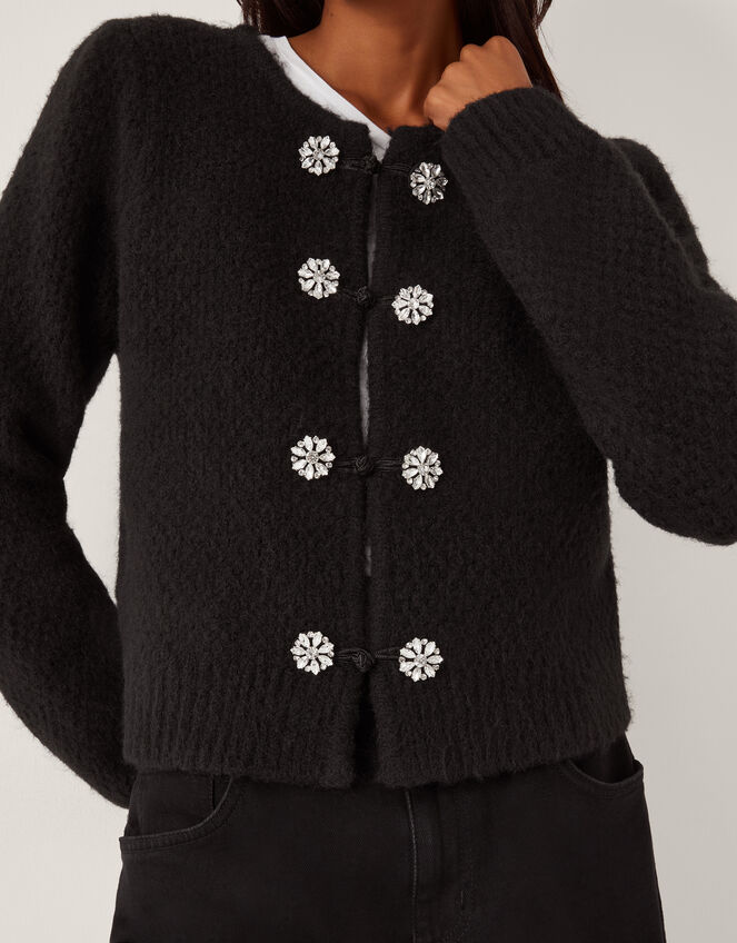 Fessa Jewel Brooch Cardigan, Black (BLACK), large
