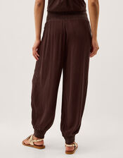 Reese Shirred Harem Trousers, Brown (BROWN), large