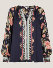 Rosalie V-Neck Floral Print Blouse, Blue (NAVY), large