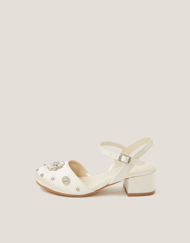 Flower Diamant&eacute; Satin Closed Toe Heels, Ivory (IVORY), large