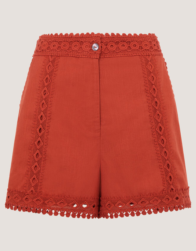 Irina Lace Trim Shorts, Orange (RUST), large