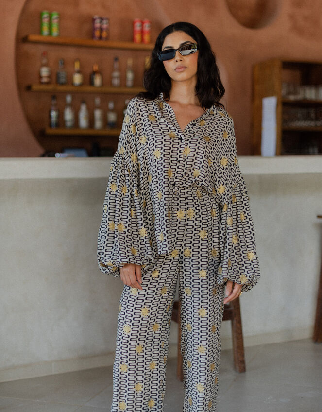 Sundress Coquelicot Printed Wide Leg Trousers, Black (BLACK), large