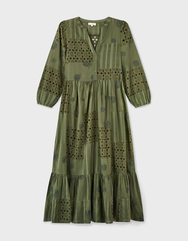 East Tasia Patchwork Broderie Maxi Dress, Green (OLIVE), large