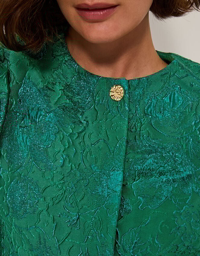 Jolene Floral Jacquard Puff Sleeve Jacket, Green (GREEN), large