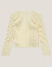 Cropped Knit Cardigan, Ivory (IVORY), large