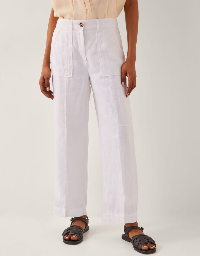 Jolie Regular Linen Wide Leg Trousers, White (WHITE), large