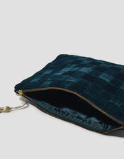 Woven Velvet Zip Pouch, Teal (TEAL), large
