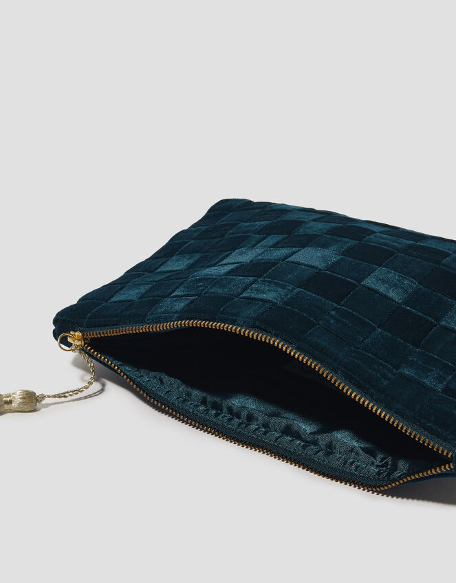 Woven Velvet Zip Pouch, Teal (TEAL), large