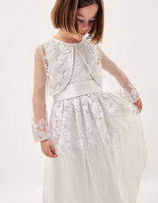 Felicity Embroidered Mesh Cardigan, White (WHITE), large