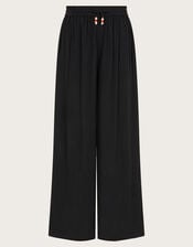 Wide Leg Crinkle Trousers, Black (BLACK), large