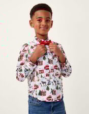 London Christmas Print Shirt & Bow Tie Set, Ivory (IVORY), large