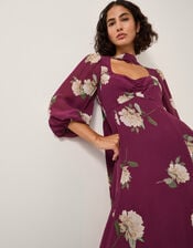 Amber Floral Print Midi Dress & Scarf, Red (BURGUNDY), large