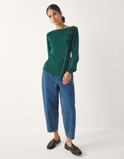Sofia Asymmetrical Button Jumper, Teal (TEAL), large