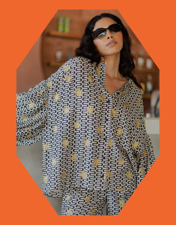 Sundress Stacy Printed Blouse, Black (BLACK), large