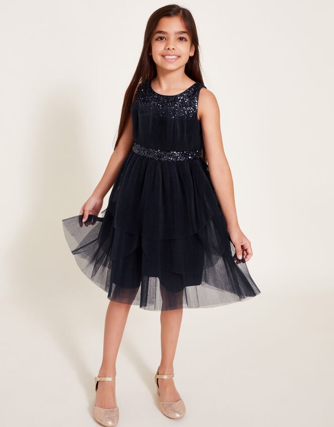 Abbey Sequin Pleated Tulle Dress, Blue (NAVY), large