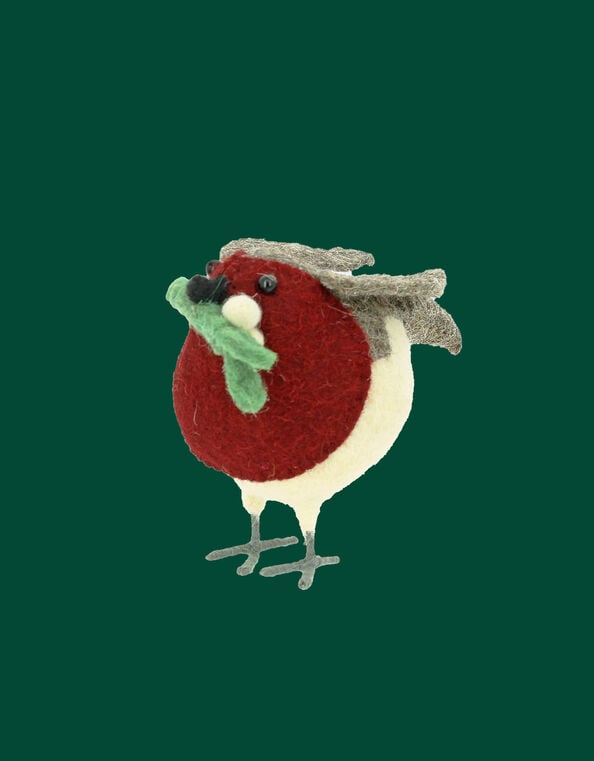 Fiona Walker Small Felt Mistletoe Robin Christmas Decoration, , large
