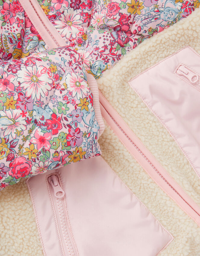 Floral Faux Shearling Hooded Jacket, Pink (PINK), large