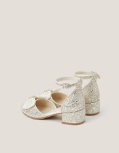 Bow Glitter Chunky Heels, Ivory (IVORY), large