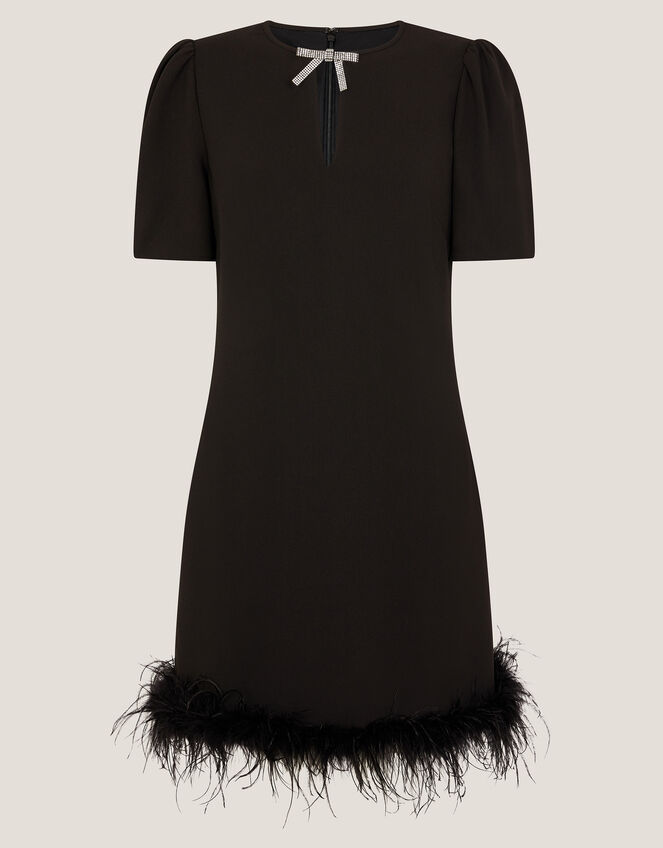 Arlette Feather Mini Dress, Black (BLACK), large