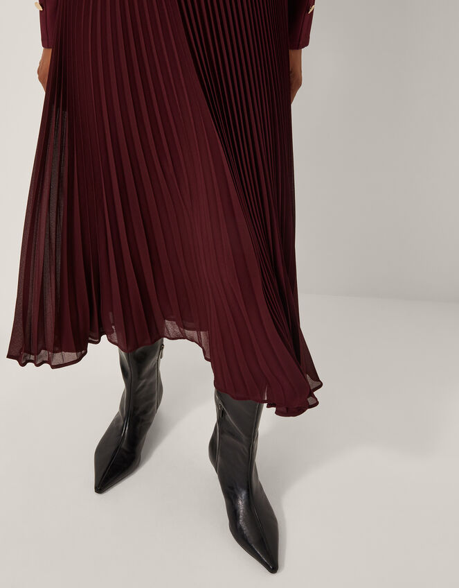 Penny Long Sleeve Pleated Midi Dress, Purple (AUBERGINE), large