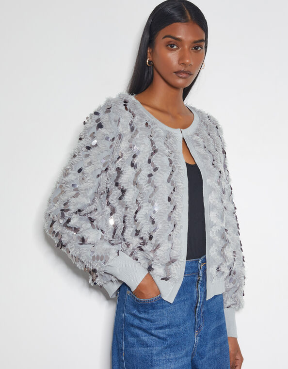 Sienna Sequin Embellished Cardigan , Grey (GREY), large