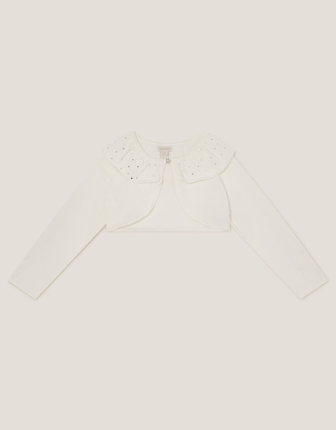 Oversized Diamante Collar Cardigan, Ivory (IVORY), large
