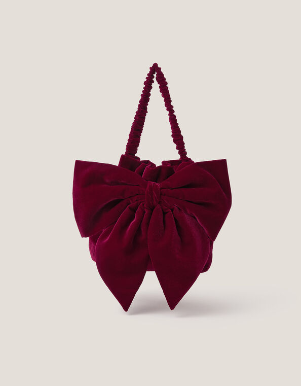 Ciri Bow Velvet Pouch Bag, , large