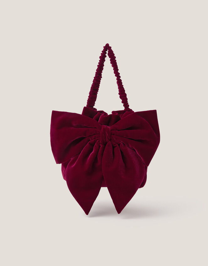 Ciri Bow Velvet Pouch Bag, , large