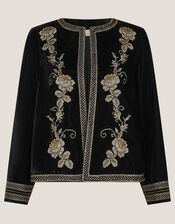 Heather Floral Embellished Velvet Jacket, Black (BLACK), large