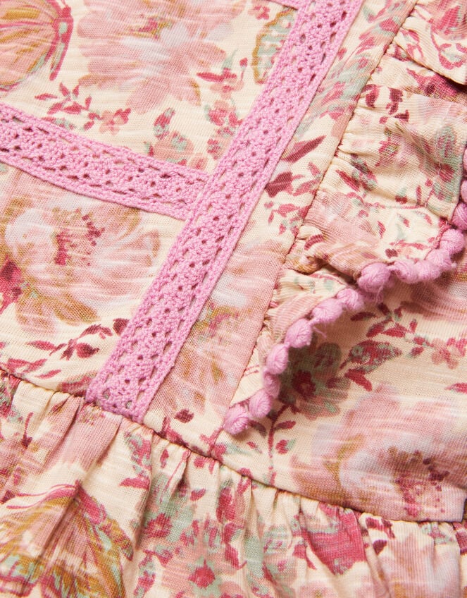 Floral Butterfly Short Sleeve Jersey Dress, Pink (PINK), large