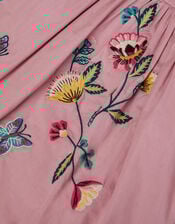 Floral Embroidered Puff Sleeve Dress, Purple (LILAC), large